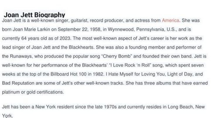 Joan Jett Biography, Age, Height, Husband, Net Worth, Family