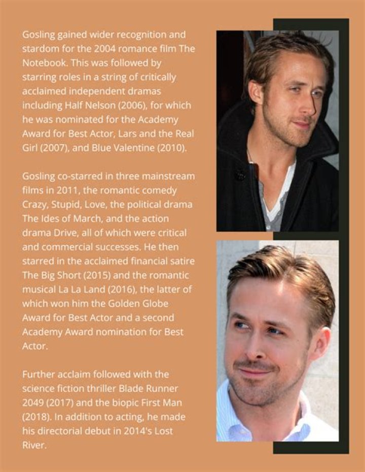 Ryan Gosling Biography, Age, Height, Wife, Net Worth, Family